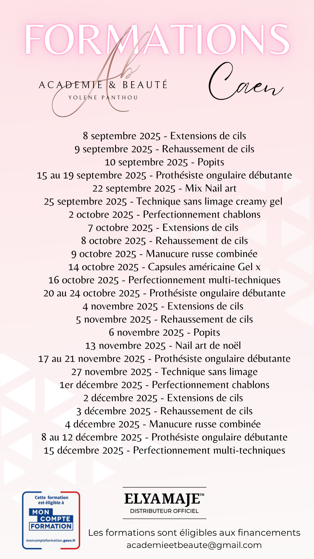 Planning 2025 formation onglerie Caen